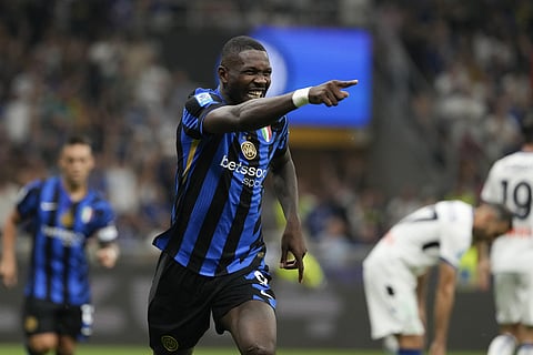 Serie A 2024-24, Inter Milan vs Atalanta: Inter Milan's Marcus Thuram celebrates scoring his side's 3rd goal